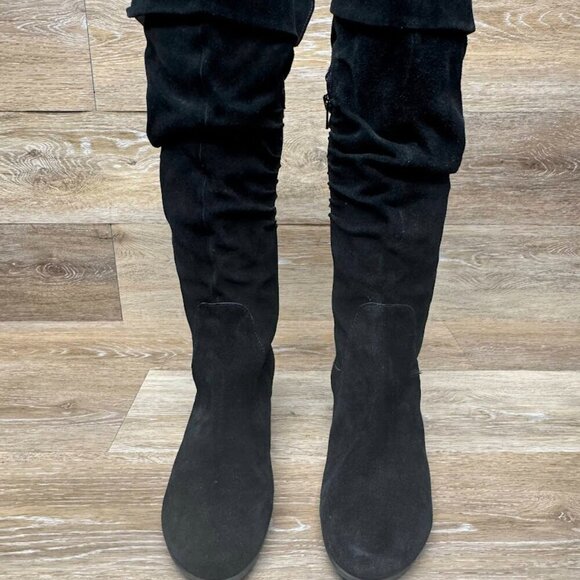 Me Too Annie Black Suede Side Zipper Rouched Over the Knee Boots Women's Size 9 - Picture 2 of 7